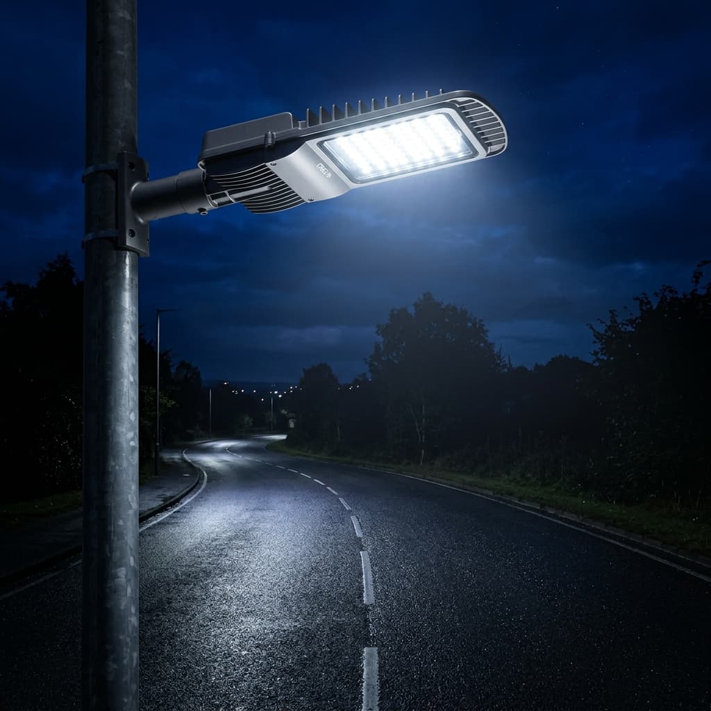Street Light Pole Illuminating Asphalt Road